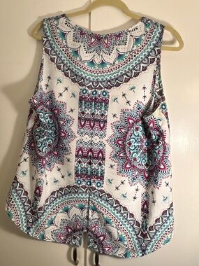 Printed Boho Camisole in White with Teal & Magenta